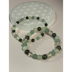 Bracelets abondances, en perles 6 mm et 8 mm. Composés de citrine naturelle, pyrite, jade de Chine et aventurine verte.