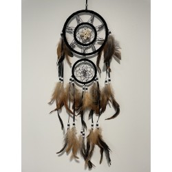 Attrape-rêves 0012  tons noir et fauve, avec coquillages.