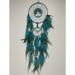 Attrape-rêves bleu lagon et vert avec arbre de vie en howlite teintée.
