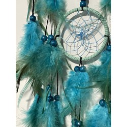 Attrape-rêves bleu lagon et vert avec arbre de vie en howlite teintée.