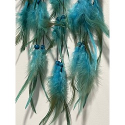 Attrape-rêves bleu lagon et vert avec arbre de vie en howlite teintée.