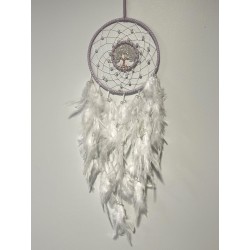 COLLECTION DOUCEUR :

Attrape-rêves blanc avec arbre de vie en cristal de roche