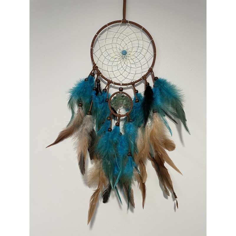 Attrape-rêves Terra – Bois, plumes naturelles & arbre de vie en aventurine.