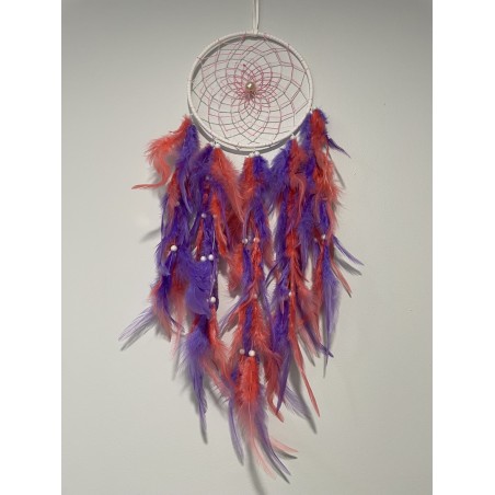 Attrape-rêves Éclat – Rose et violet lumineux & plumes vibrantes.