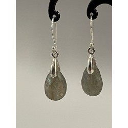 Boucles d'oreilles goutte en labradorite facettée naturelle avec crochets en argent 925.