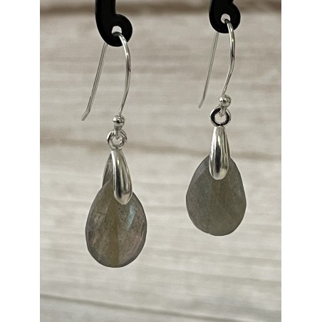 Boucles d'oreilles goutte en labradorite facettée naturelle avec crochets en argent 925.