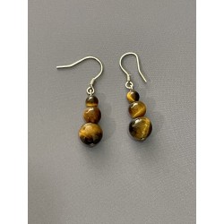 Boucles pendantes œil de tigre montées sur crochets en argent 925.