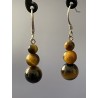Boucles d’oreilles œil de tigre naturel – 3 perles 8/6/4 mm en cascade compacte sur argent 925.
