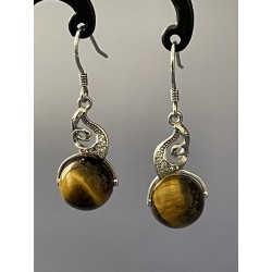 Boucles d'oreilles en œil de tigre naturel et argent 925