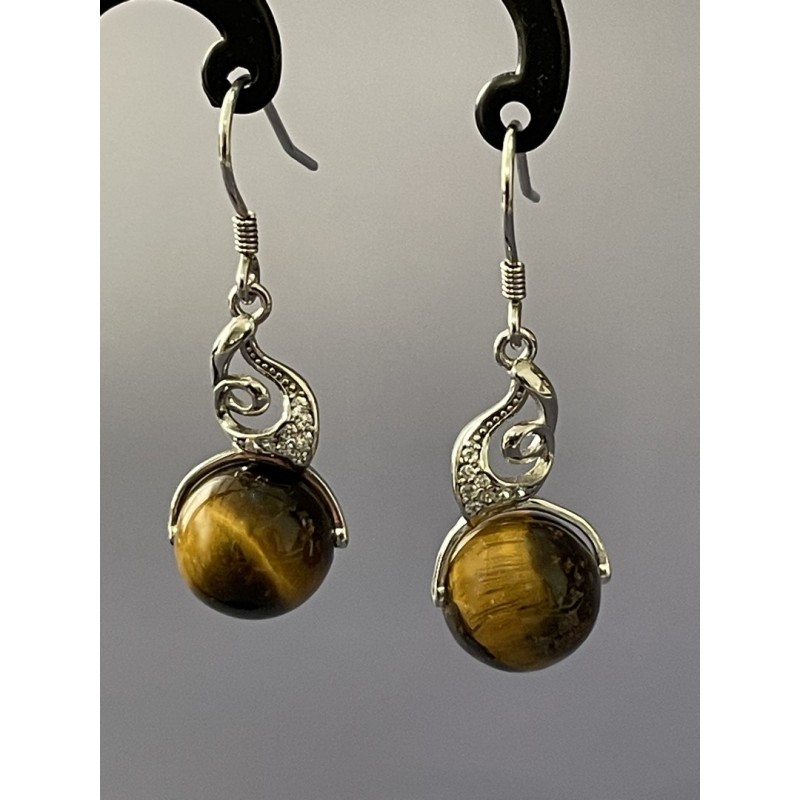 Boucles d'oreilles en œil de tigre naturel et argent 925