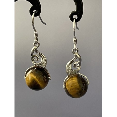 Boucles d'oreilles en œil de tigre naturel et argent 925