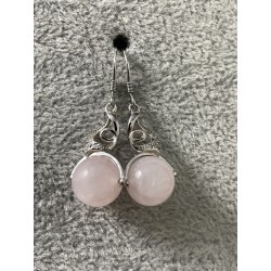 Boucles d'oreilles en quartz rose naturel et argent 925.
