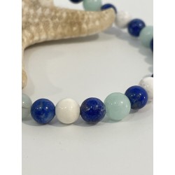 Détail des pierres naturelles : lapis-lazuli, amazonite et magnésite