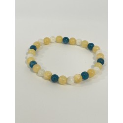 Bracelet Aube sur l’océan en jade jaune, pierre de lune et apatite bleue.