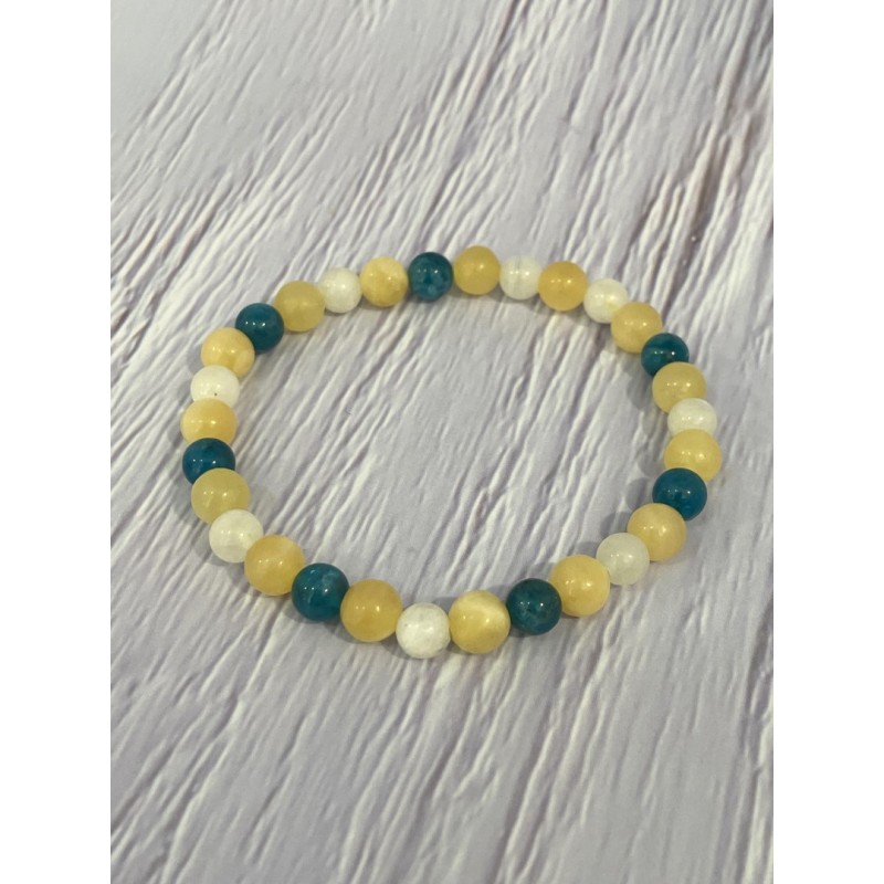 Bracelet en pierres naturelles aux couleurs de l’aube et de l’océan.