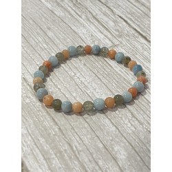 Bracelet La Navigatrice des Tempêtes en aigue-marine, calcite pêche et labradorite – pierres naturelles 6 mm.