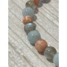 Zoom sur les perles en aigue-marine, calcite pêche et labradorite du bracelet La Navigatrice des Tempêtes.