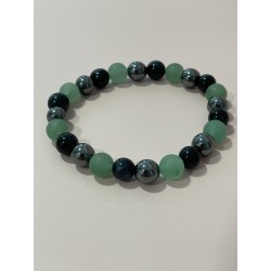 Le Sabreur Vert – Bracelet en aventurine verte, hématite et œil de faucon, pierres naturelles 8 mm.