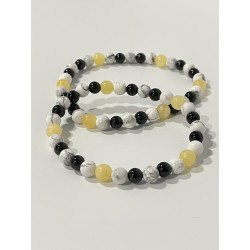 Bracelet Le Gentleman des Mers en howlite, tourmaline noire et jade jaune – pierres naturelles 6 mm.