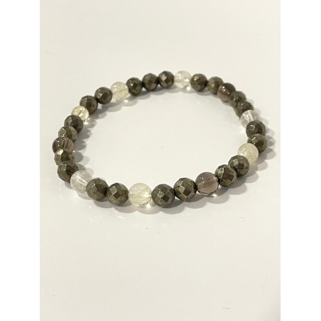 Bracelet Le Trésor des Mers en citrine, pyrite facettée et quartz fumé – pierres naturelles 6 mm.