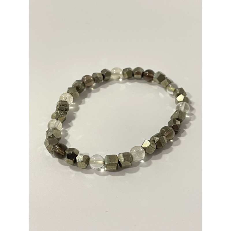 Le Trésor des Mers – Édition Pépite, bracelet en citrine, pyrite et quartz fumé, pierres naturelles 6 mm.