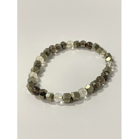 Le Trésor des Mers – Édition Pépite, bracelet en citrine, pyrite et quartz fumé, pierres naturelles 6 mm.