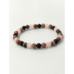 Bracelet La Lune Rose en rhodonite, quartz rose et obsidienne noire – pierres naturelles 6 mm.