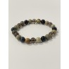 Jaspe argenté, quartz fumé et œil de faucon composant le bracelet L’Instinct du Sanglier.