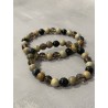 L’Instinct du Sanglier – Bracelet en jaspe argenté, quartz fumé et œil de faucon, pierres naturelles 8 mm.