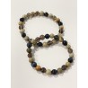 L’Instinct du Sanglier – Bracelet en jaspe argenté, quartz fumé et œil de faucon, existe en 19 cm ou 21 cm de longueur.