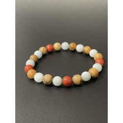 Le Capitaine Libre – Bracelet en aigue-marine, jaspe rouge et jaspe paysage, pierres naturelles 8 mm.