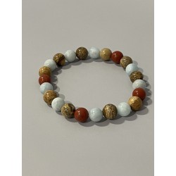 Le Capitaine Libre – Bracelet en aigue-marine, jaspe rouge et jaspe paysage, pierres naturelles 8 mm.