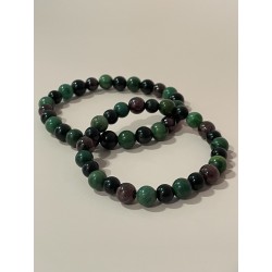 Bracelet L’Héritier du Soleil en prase, œil céleste et grenat – Existe en 19 cm ou 21 cm de longueur.