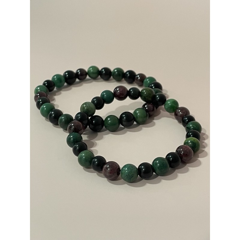 Bracelet L’Héritier du Soleil en prase, œil céleste et grenat – Existe en 19 cm ou 21 cm de longueur.