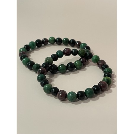 Bracelet L’Héritier du Soleil en prase, œil céleste et grenat – Existe en 19 cm ou 21 cm de longueur.