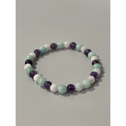 Améthyste, pierre de lune et amazonite composant le bracelet Le Murmure des Papillons - perles 6 mm.