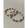 La Tendresse Éveillée – Bracelet en rhodonite, jade coréen et pierre de lune - existe en 19 cm et 21 cm de longueur.