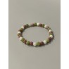 Rhodonite, jade coréen et pierre de lune composant le bracelet La Tendresse Éveillée, perles 6 mm.