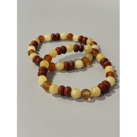 Bracelet La Flamme Indomptable en jaspe rouge, calcite orange et cornaline – Existe en 19 cm ou 21 cm de longueur.