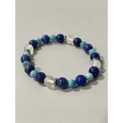 La Lame de l’Eau – Bracelet en lapis-lazuli, hémimorphite et agate blanche, perles 8 mm.