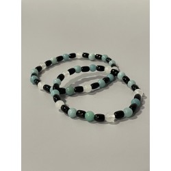 Sillage de Brume – Bracelet en tourmaline noire, amazonite et jade blanc - existe en 19 cm et 21 cm de longueur.
