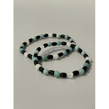 Sillage de Brume – Bracelet en tourmaline noire, amazonite et jade blanc - existe en 19 cm et 21 cm de longueur.