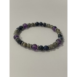 Le Dernier du Clan – Bracelet en dumortiérite, labradorite et améthyste, associé à des rondelles en acier inoxydable.