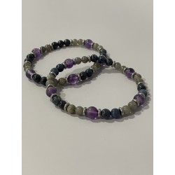 Bracelet Le Dernier du Clan en dumortiérite, labradorite et améthyste – Existe en 19 cm et 21 cm de longueur.