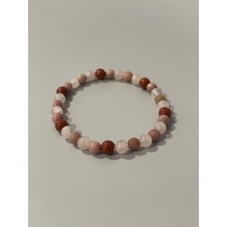 La Fleur Guérisseuse – Bracelet en jaspe rouge, quartz rose et rhodonite facettée, pierres naturelles 6 mm.