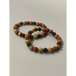 Bracelet Le Gardien des Sables en jaspe paysage, jaspe rouge et larme d'Apache – existe en 19 cm et 21 cm de longueur.