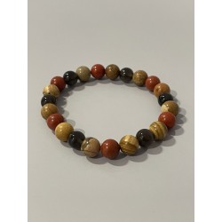 Le Gardien des Sables – Bracelet en jaspe paysage, jaspe rouge et larme d'Apache, pierres naturelles 8 mm.