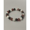 Bracelet La Chevalière Écarlate en jade blanc, hématite et quartz fraise – pierres naturelles 8 mm.