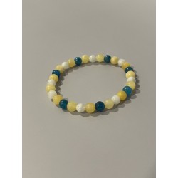 La Clé des Étoiles – Bracelet 6 mm en jade jaune, pierre de lune et apatite bleue.