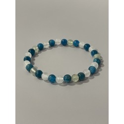 Le Chat Ailé – Bracelet en apatite bleue, jade blanc et préhnite.